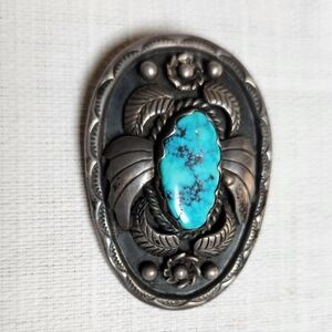 Sterling Silver & Turqouse Navajo Pendant With Bennett Pat.pend Clasp